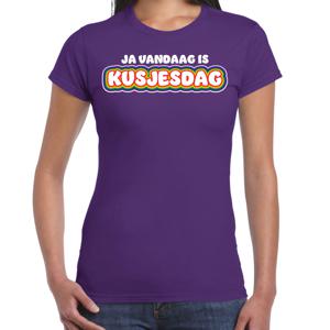 Gay Pride T-shirt voor dames - paars - kusjesdag - regenboog - LHBTI