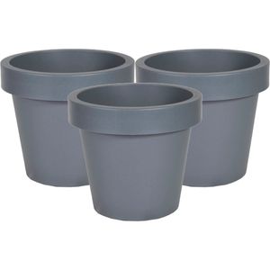 Plantenpot/bloempot - 3x - kunststof - grijs - buiten - D25 x H22 cm