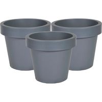 Plantenpot/bloempot - 3x - kunststof - grijs - buiten - D25 x H22 cm