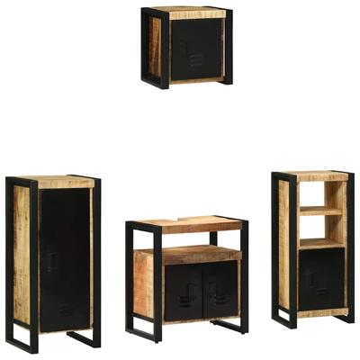 Badkamermeubelset met plank 4 pcs Bruin Massief Mango Hout