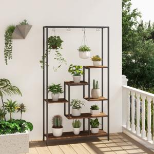 Metalen Plantenrek 6 Etages 180 cm met 10 S-Haken en Roosterplank Bloemenstandaard Bloementrap voor Balkon Woonkamer Bruin