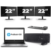 HP ProBook 430 G5 - Intel Celeron 3865U - 13 inch - 8GB RAM - 240GB SSD - Windows 11 + 3x 22 inch Monitor