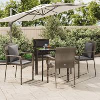 5-delige Tuinset met kussens poly rattan zwart en grijs