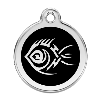 Tribal Fish Black roestvrijstalen hondenpenning large/groot dia. 3,8 cm - Reddingo