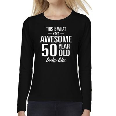 Awesome 50 year / 50 jaar cadeau shirt long sleeves zwart dames