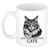 Cadeau mok voor katten liefhebbers - Siberische Boskat - wit - keramiek - 300 ml Cadeau mok voor katten liefhebbers - Siberische Boskat - wit - keramiek - 300 ml