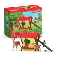 Capanna degli animali della foresta, cassapanca Schleich con capanna, 1 cerva, 1 cerbiatto, 1 scoiattolo, 1 riccio, per bambini dai 3 anni - schle