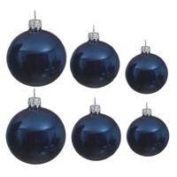 Glazen kerstballen pakket donkerblauw glans 16x stuks diverse maten - Kerstbal - thumbnail