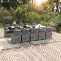11-delige Tuinset met kussens poly rattan grijs