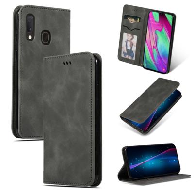 Retro huid voelen Business magnetische horizontale Flip lederen case voor Galaxy A20E & A10E & A202F (donkergrijs)