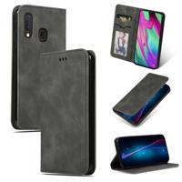 Retro huid voelen Business magnetische horizontale Flip lederen case voor Galaxy A20E & A10E & A202F (donkergrijs)