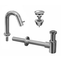 INK 4A Fonteinkraanset - staande Fonteinkraan - laag gebogen - always open - plug en designSifon - Chroom 9902460