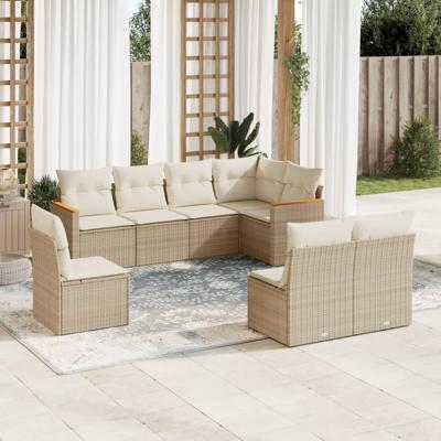 8-delige Loungeset met kussens poly rattan beige