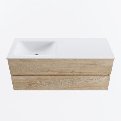MONDIAZ VICA 120cm badmeubel onderkast Washed Oak 2 lades. Wastafel CLOUD links 1 kraangat, kleur Talc.