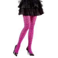 Verkleed panty - neon roze - luipaard print - dames - 40 denier - one size S/M