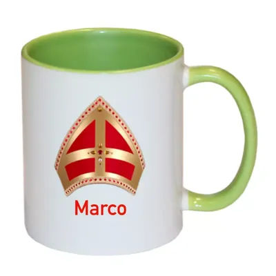 Sinterklaas mok mijter met naam (groen)