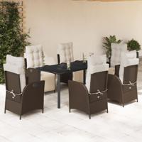 7-delige Tuinset met kussens poly rattan bruin