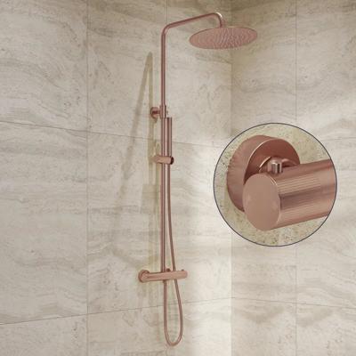 Regendouche set SaniClear Copper Stripes | Opbouw | 30 cm | Mengkraan | Incl.Handdoucheset | Geborsteld koper