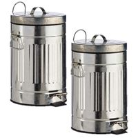 2x stuks vuilnisbakken/pedaalemmers zilver 7 liter 34 cm metaal