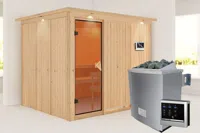 Karibu | Gobin Sauna met Dakkraag | Bronzeglas Deur | Biokachel 9 kW Externe Bediening - thumbnail