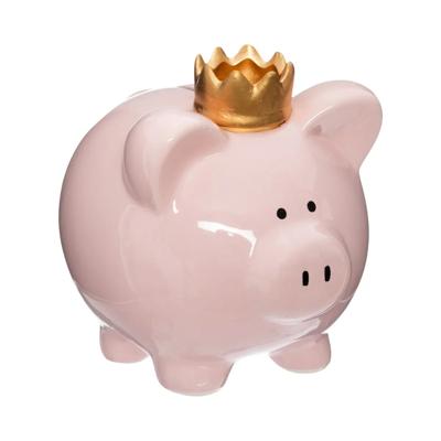 Spaarpot voor kinderen - spaarvarken met kroontje - keramiek - roze - 16 x 14 cm Spaarpot voor kinderen - spaarvarken met kroontje - keramiek - roze - 16 x 14 cm