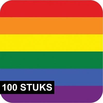 Regenboog thema print Bierviltjes - onderzetters - 100x stuks - karton - Pride - feestartikelen