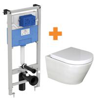 Luca Varess Calibro hangend toilet hoogglans wit randloos met Ideal Standard ProSys inbouwreservoir