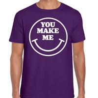 Verkleed T-shirt voor heren - you make me - smiley - paars - carnaval - foute party - feestkleding