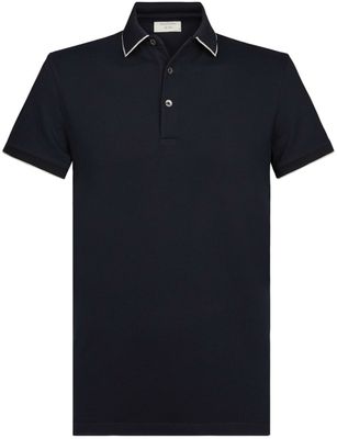 Profuomo Heren Poloshirt Navy Contrast Details Garment Washed Slim Fit Profuomo Heren Poloshirt Navy Contrast Details Garment Washed Slim Fit