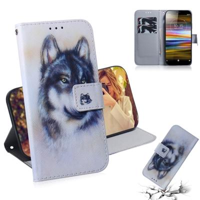 Witte Wolf patroon gekleurde tekening horizontale Flip lederen case voor Sony Xperia L3 met houder & kaartsleuven & portemonnee