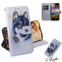 Witte Wolf patroon gekleurde tekening horizontale Flip lederen case voor Sony Xperia L3 met houder & kaartsleuven & portemonnee
