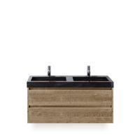 Dante Badmeubelset 120 cm - Natuur Eiken - Wastafel Hardsteen Wit Lucca Dubbel