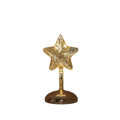 Ster op stam glas led op batterij met timer h19 cm mercury goud - Annas collection