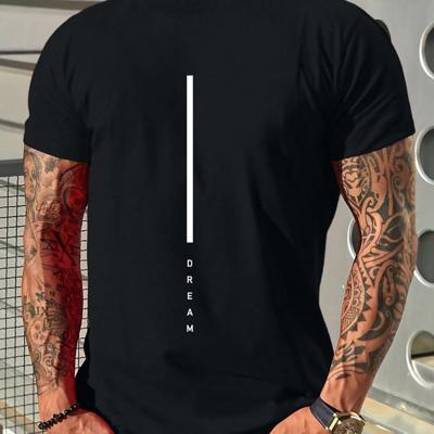 Bon&Bon Men's Letter Printed Round Neck T-Shirt - Burgundy Summer Tee Black / XL