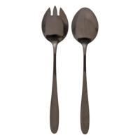 Sla bestek/couvert - 2 delig - zwart - metaal - 24 cm - saladebestek/slacouvert