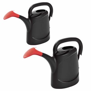 2x stuks kunststof tuin gieters 7.5 en 10 liter zwart