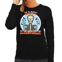 Happy Halloween skelet verkleed sweater zwart voor dames - thumbnail