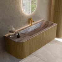 Badmeubel Mondiaz Kurve-Dlux | 125 cm | Meubelkleur Dusk | Wastafelkleur Oza | Solid surface | Wasbak rechter zijde spoelbak | 1 kraangat
