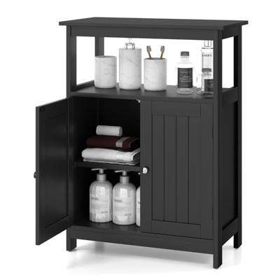 Badkamerkast met Dubbele Deur & Planken & Verstelbare Plank Badkast Badkamercommode Zwart