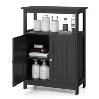 Badkamerkast met Dubbele Deur & Planken & Verstelbare Plank Badkast Badkamercommode Zwart