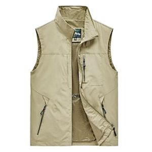 Voor heren Vissersvest Wandelvest Kleding Bovenlichaam Buiten Ademend Waterbestendig Sneldrogend Zak met rits Netstof Polyester Zwart Grijs khaki Vissen Klimmen Kamperen / wandelen / grotten verkennen Lightinthebox