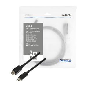 LogiLink UA0336 USB-C-displaykabel USB-C / DisplayPort Adapterkabel USB-C stekker, DisplayPort-stekker 3.00 m Zwart