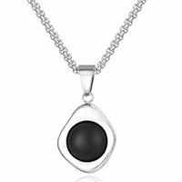 Mendes Zilverkleurige Heren Ketting met Ronde Zwarte Steen Hanger