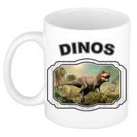 Dieren stoere t-rex dinosaurus beker - dinosaurs/ dinosaurussen mok wit 300 ml - thumbnail