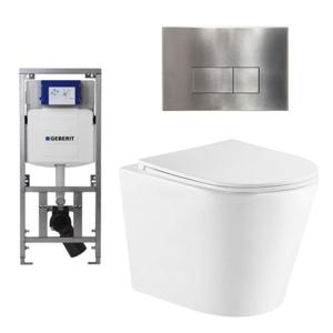 QeramiQ Dely Toiletset - 36.3x51.7cm - diepspoel - rimless - Geberit UP320 Burda inbouwreservoir - softclose toiletzitting - steel bedieningsplaat - rechtehoekige knoppen - wit mat SW543432/0701131/SW706195