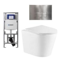 QeramiQ Dely Toiletset - 36.3x51.7cm - diepspoel - rimless - Geberit UP320 Burda inbouwreservoir - softclose toiletzitting - steel bedieningsplaat - rechtehoekige knoppen - wit mat SW543432/0701131/SW706195