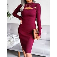 Dames Casual jurk Trui-jurk Bodycon Halflange jurk Modieus Effen Buiten Dagelijks Vakantie Uitgaan Coltrui Lange mouw Uitknippen 2023 Normale pasvorm Zwart Wijn khaki S M L Lightinthebox