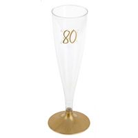 Verjaardag feest champagneglazen - leeftijd - 6x - 80 jaar - goud - kunststof Verjaardag feest champagneglazen - leeftijd - 6x - 80 jaar - goud - kunststof