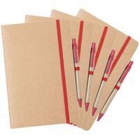 Set van 4x stuks natuurlijn schriftjes/notitieboekjes karton/rood met elastiek A5 formaat Set van 4x stuks natuurlijn schriftjes/notitieboekjes karton/rood met elastiek A5 formaat
