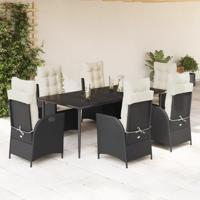 7-delige Tuinset met kussens poly rattan zwart